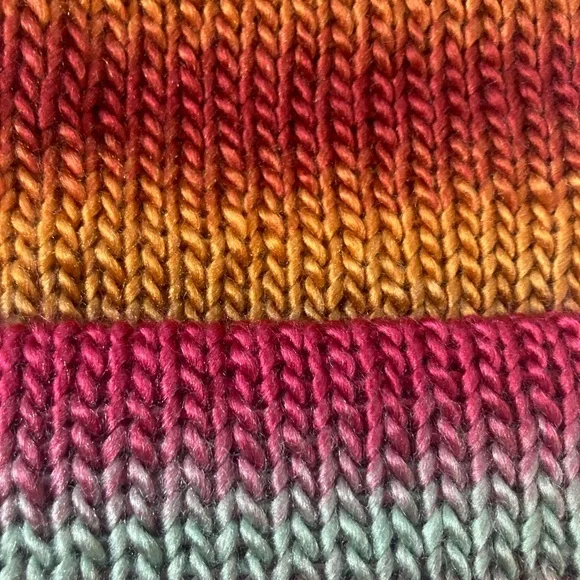 Vibrant shades of orange,red,green hat.Reversible removable pompom.unisex soft - Picture 4 of 4